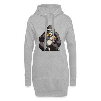 Gorille appréciant une pizza illustration - Sweat-shirt à capuche long Femme - gris chiné - Devant