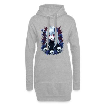 Design d’anime gothique mystique avec des fleurs bleues - Sweat-shirt à capuche long Femme - gris chiné - Devant