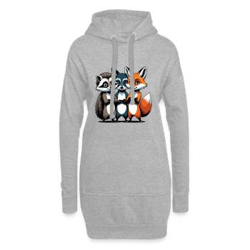 Süße Waldtier-Charaktere auf Stoff - Hoodie-Kleid - Grau meliert - Vorne