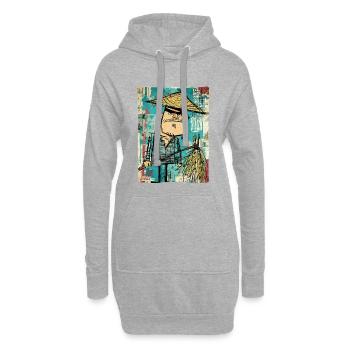 Graffiti Samouraï avec Balai - Sweat-shirt à capuche long Femme - gris chiné - Devant