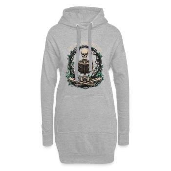 Skeletor lit un livre avec des motifs de la nature - Sweat-shirt à capuche long Femme - gris chiné - Devant