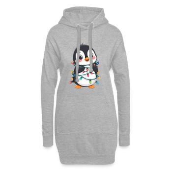 Pingouin mignon avec des guirlandes lumineuses de Noël - Sweat-shirt à capuche long Femme - gris chiné - Devant