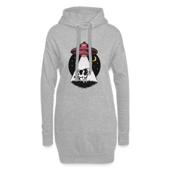 UFO Lichtstrahl auf Kuh - Hoodie-Kleid - Grau meliert - Vorne