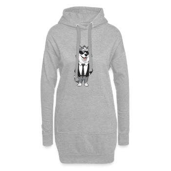 Husky glamour en costume noir et lunettes de soleil - Sweat-shirt à capuche long Femme - gris chiné - Devant