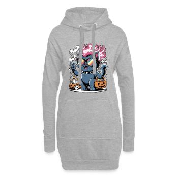 Katzenpunk Halloween mit Sonnenbrille - Hoodie-Kleid - Grau meliert - Vorne