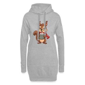 Écureuil cacao d’hiver - Sweat-shirt à capuche long Femme - gris chiné - Devant