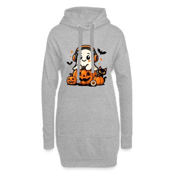Fantôme mignon et citrouilles - Sweat-shirt à capuche long Femme - gris chiné - Devant