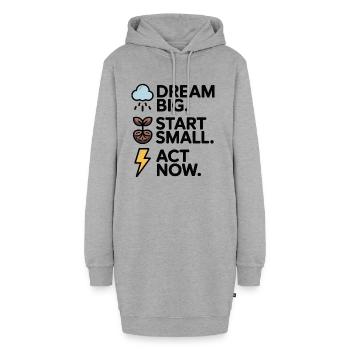 Groß träumen, klein starten, jetzt handeln - Hoodie-Kleid - Grau meliert - Vorne