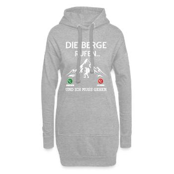 Die Berge rufen und ich muss gehen zum Gipfel - Hoodie-Kleid - Grau meliert - Vorne