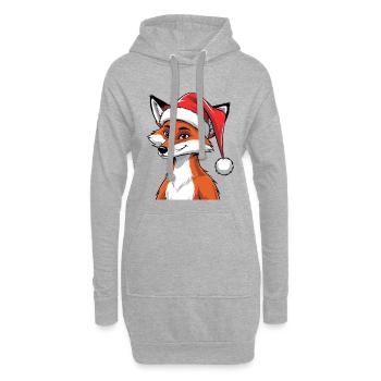 Fuchs mit Weihnachtsmütze Cartoon - Hoodie-Kleid - Grau meliert - Vorne