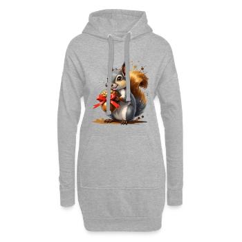 Eichhörnchen mit roter Eichel - Hoodie-Kleid - Grau meliert - Vorne