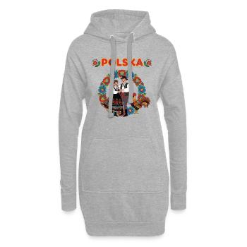 Danse folklorique Polska avec couronne florale et coq - Sweat-shirt à capuche long Femme - gris chiné - Devant