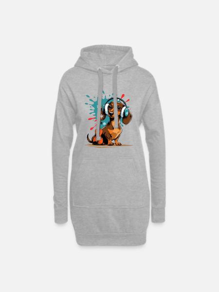 Wintermusik-Dackel mit Kopfhörern - Hoodie-Kleid - Grau meliert
