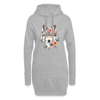 Blütenwolf Portrait - Hoodie-Kleid - Grau meliert - Vorne