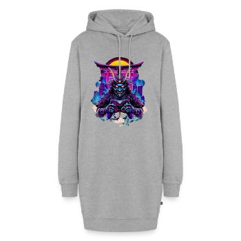 Manette de jeu Samurai Mask Sythwave gaming - Sweat-shirt à capuche long Femme - gris chiné - Devant