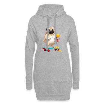 Carlin sur planche à roulettes avec frites - Sweat-shirt à capuche long Femme - gris chiné - Devant