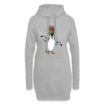 Pingouin avec cadeau sur la tête - Sweat-shirt à capuche long Femme - gris chiné - Devant