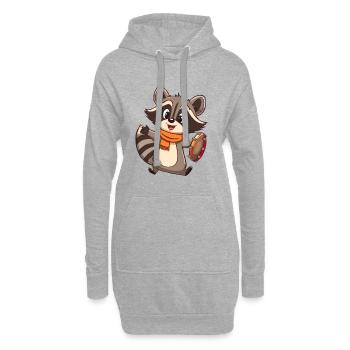 Raccoon mit Tamburin und Schal - Hoodie-Kleid - Grau meliert - Vorne