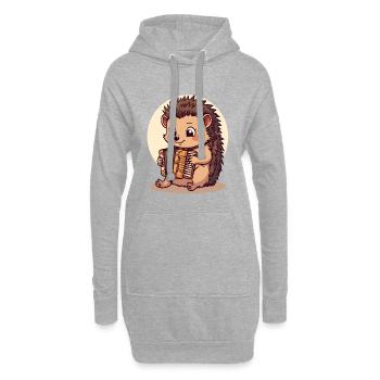 Igel spielt Akkordeon - Hoodie-Kleid - Grau meliert - Vorne