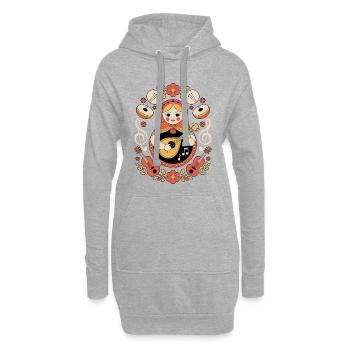 Matriochka Guitare Motif Folk - Sweat-shirt à capuche long Femme - gris chiné - Devant