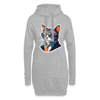Businesskatze mit Sonnenbrille im Anzug - Hoodie-Kleid - Grau meliert - Vorne