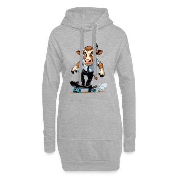 Kuh am Skateboard im Anzug - Hoodie-Kleid - Grau meliert - Vorne