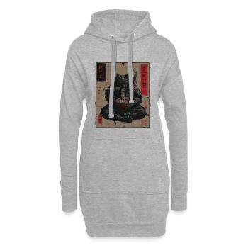 Samurai Cat Ramen Japon Streetwear Design - Sweat-shirt à capuche long Femme - gris chiné - Devant