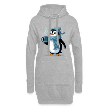 Pingouin câlin avec casquette bleue - Sweat-shirt à capuche long Femme - gris chiné - Devant