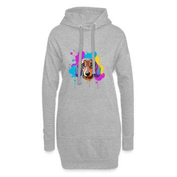 Kunterbunter Dackel Splatter Popart - Hoodie-Kleid - Grau meliert - Vorne