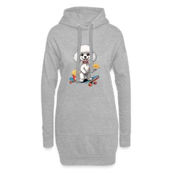 Caniche sur planche à roulettes avec frites - Sweat-shirt à capuche long Femme - gris chiné - Devant
