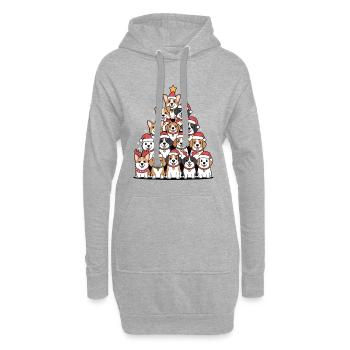 Weihnachtshunde Pyramide – Lustiger Xmas Look - Hoodie-Kleid - Grau meliert - Vorne