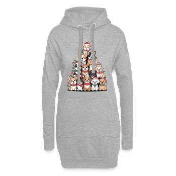 Weihnachtshunde Pyramide – Lustiger Xmas Look - Hoodie-Kleid - Grau meliert - Vorne