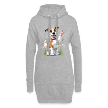 Fröhlicher Hund im Feld - Hoodie-Kleid - Grau meliert - Vorne