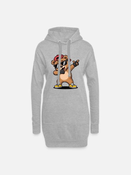 Cooler Tanz-Bär mit Cap und Sonnenbrille - Hoodie-Kleid - Grau meliert