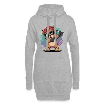 Ours hip-hop cool avec casquette – Dessin animé de style urbain - Sweat-shirt à capuche long Femme - gris chiné - Devant