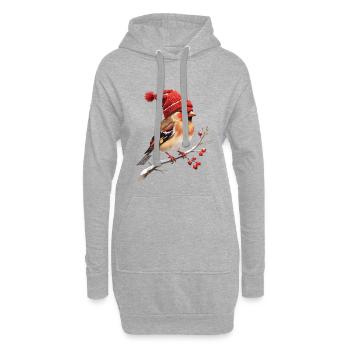 Winter Kardinal mit roter Bommelmütze - Hoodie-Kleid - Grau meliert - Vorne