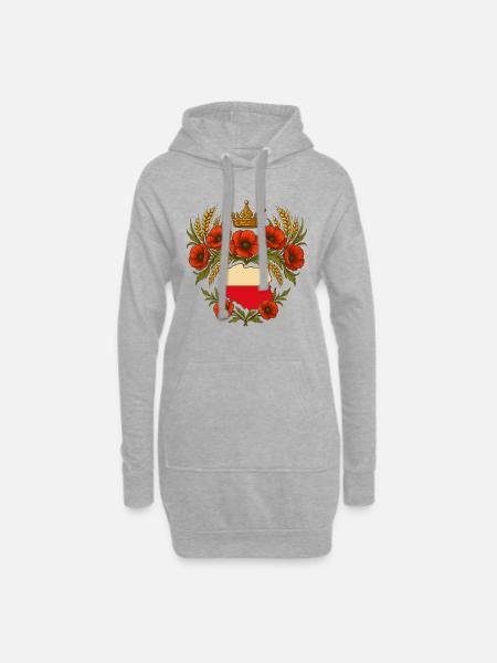Polish Map Crown with Poppies Design - Hoodie Dress - heather grey