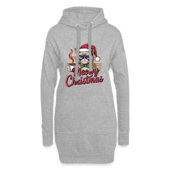 Meowy Christmas – Lustige Weihnachtskatze - Hoodie-Kleid - Grau meliert - Vorne