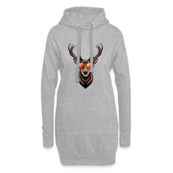 Hirsch mit Geweih und Sonnenbrille - Hoodie-Kleid - Grau meliert - Vorne