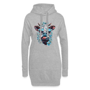 Bunte Kuh mit Sonnenbrille – Flower Power Look - Hoodie-Kleid - Grau meliert - Vorne
