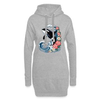 Orka in tropischen Wellen - Hoodie-Kleid - Grau meliert - Vorne