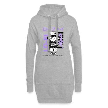 Lo-Fi Nights – Kawaii Chibi mit Walkman Streetwear - Hoodie-Kleid - Grau meliert - Vorne