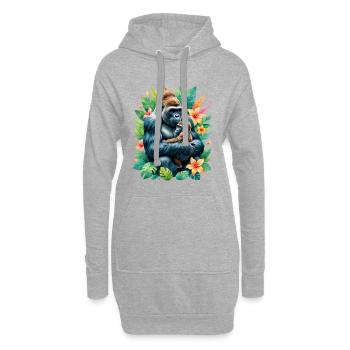 Gorilla Familienliebe im Tropenlaub - Hoodie-Kleid - Grau meliert - Vorne
