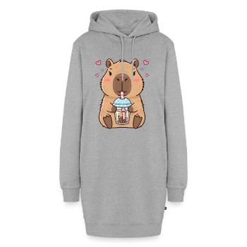 Capybara Bubble Tee Kawaii - Hoodie-Kleid - Grau meliert - Vorne