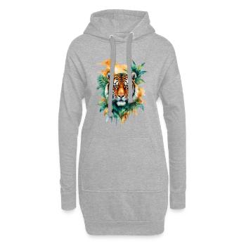 Wasserfarbener Tiger im Dschungel - Hoodie-Kleid - Grau meliert - Vorne