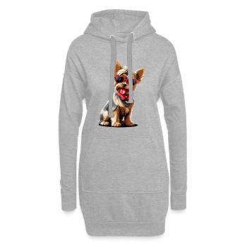 Yorkie mit Herzsonnenbrille - Hoodie-Kleid - Grau meliert - Vorne