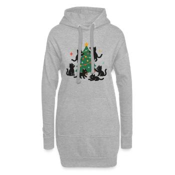 Chats de Noël amusants avec sapin de Noël décoré - Sweat-shirt à capuche long Femme - gris chiné - Devant