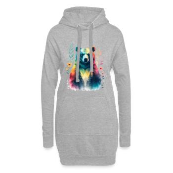 Regenbogenbär im Wald - Hoodie-Kleid - Grau meliert - Vorne