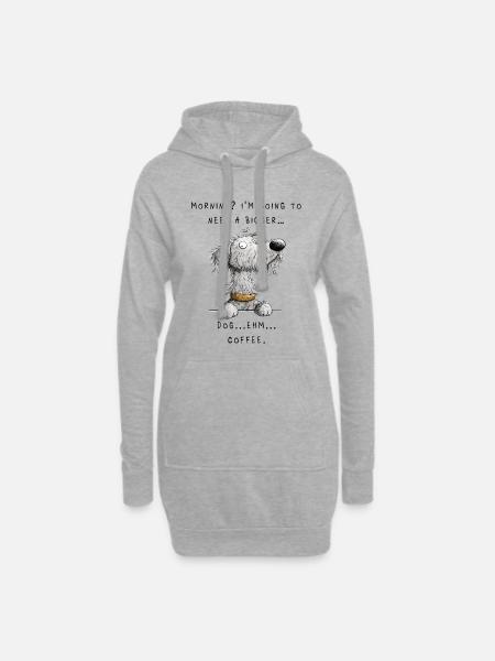 Irish Wolfhound Humor – Morning & Coffee Design - Hoodie Dress - heather grey