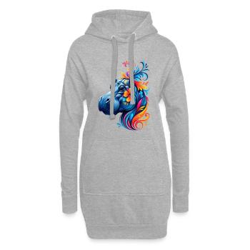 Farbenfrohes Nielpferd mit Blumen - Hoodie-Kleid - Grau meliert - Vorne